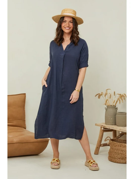 Zdjęcie produktu Curvy Lady Lniana sukienka w kolorze granatowym rozmiar: 40/42