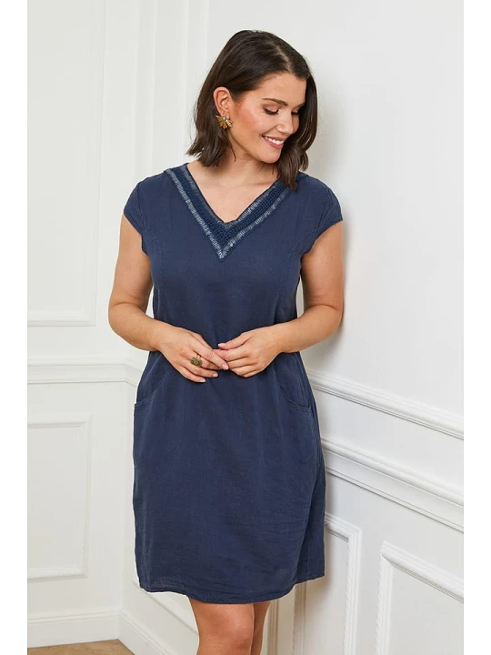 Zdjęcie produktu Curvy Lady Lniana sukienka w kolorze granatowym rozmiar: 40/42