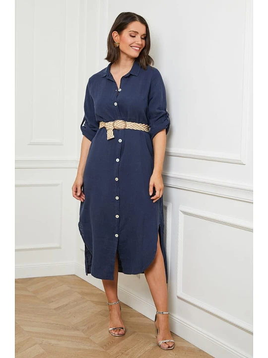 Zdjęcie produktu Curvy Lady Lniana sukienka w kolorze granatowym rozmiar: 40/42