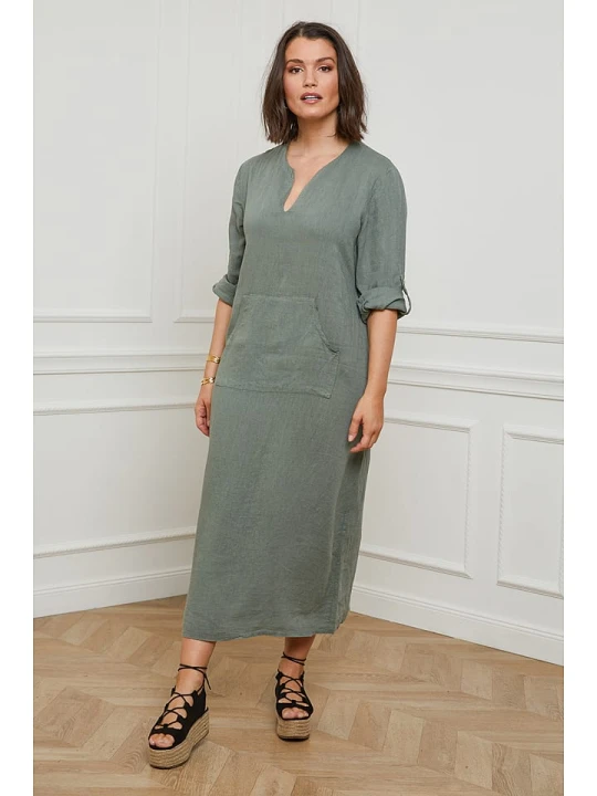Zdjęcie produktu Curvy Lady Lniana sukienka w kolorze khaki rozmiar: 48 / 50