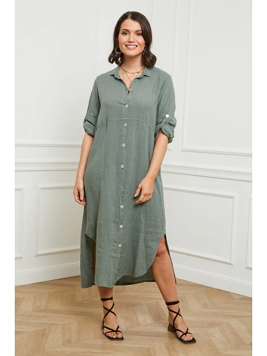 Zdjęcie produktu Curvy Lady Lniana sukienka w kolorze khaki rozmiar: 48/50