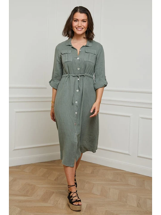 Zdjęcie produktu Curvy Lady Lniana sukienka w kolorze khaki rozmiar: 48 / 50