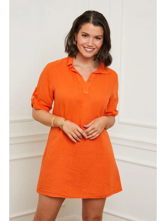 Zdjęcie produktu Curvy Lady Lniana sukienka w kolorze pomarańczowym rozmiar: 40/42