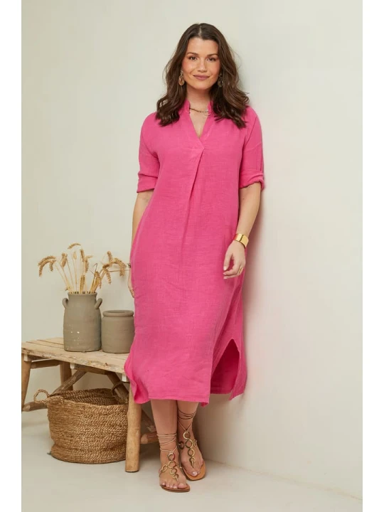 Zdjęcie produktu Curvy Lady Lniana sukienka w kolorze różowym rozmiar: 40/42