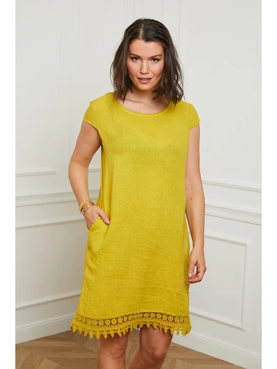 Zdjęcie produktu Curvy Lady Lniana sukienka w kolorze żółtym rozmiar: 44/46