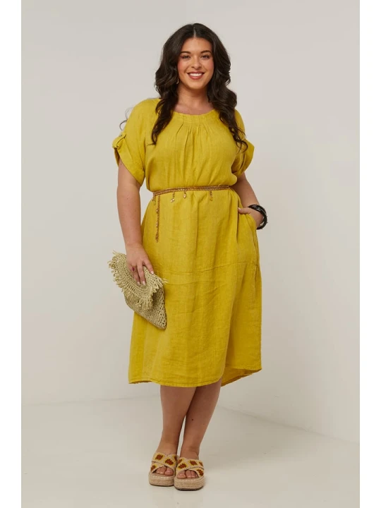Zdjęcie produktu Curvy Lady Lniana sukienka w kolorze żółtym rozmiar: 48 / 50