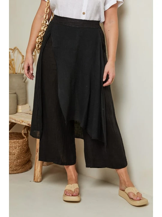 Zdjęcie produktu Curvy Lady Lniane spodnie w kolorze czarnym rozmiar: 48 / 50