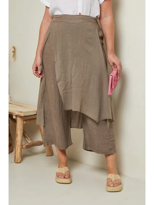 Zdjęcie produktu Curvy Lady Lniane spodnie w kolorze szarobrązowym rozmiar: 48/50