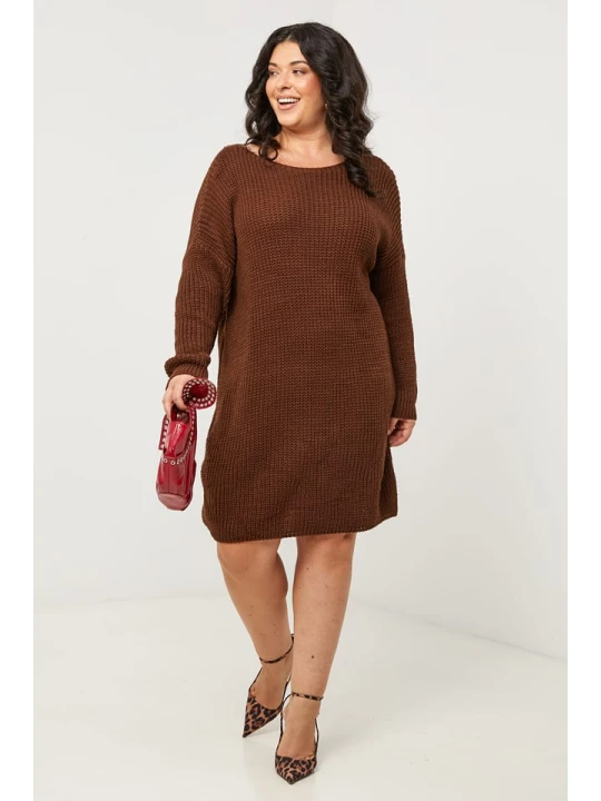 Zdjęcie produktu Curvy Lady Sukienka dzianinowa w kolorze brązowym rozmiar: 44 / 46