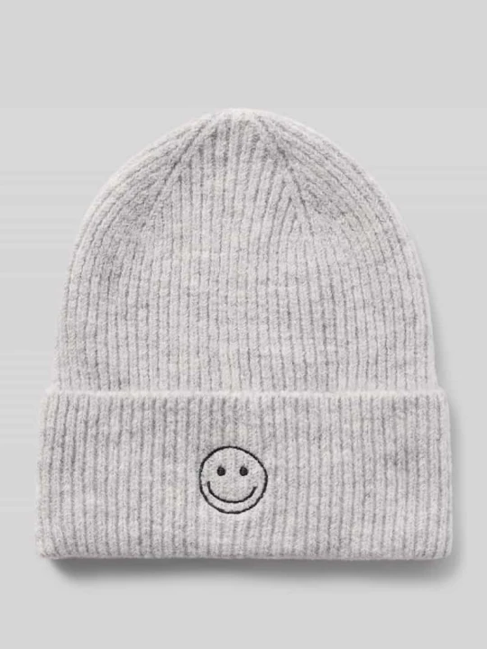 Zdjęcie produktu Czapka beanie z Haft Model 'MALIKA' Pieces Jasnoszary melanż