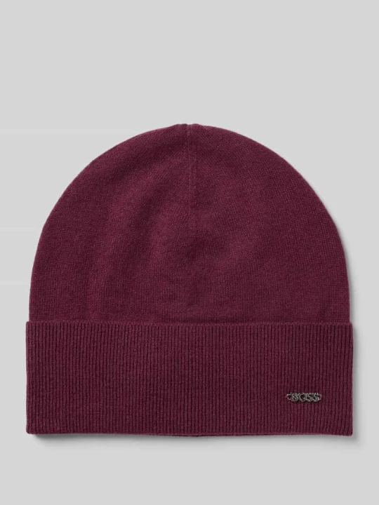 Zdjęcie produktu Czapka beanie z mieszanki żywej wełny i kaszmiru model ‘LARI’ Boss Bordowy