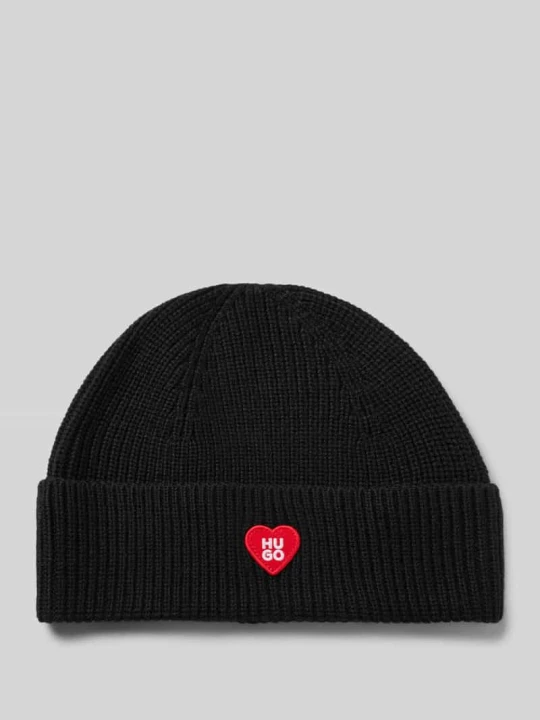 Zdjęcie produktu Czapka beanie z mieszanki żywej wełny Model „SENTIALY_HAT” Hugo Czarny