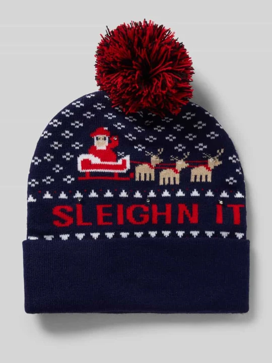 Zdjęcie produktu Czapka beanie z nadrukiem z logo CAPELLI NEW YORK Ciemnoniebieski