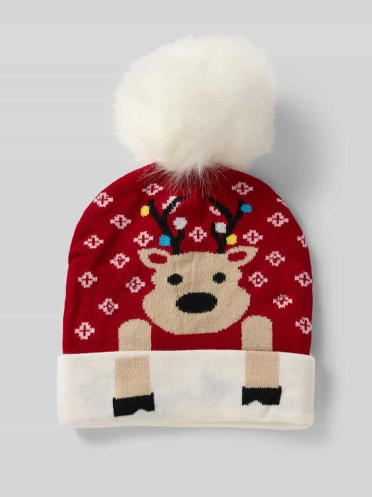 Zdjęcie produktu Czapka beanie z pomponem CAPELLI NEW YORK Czerwony
