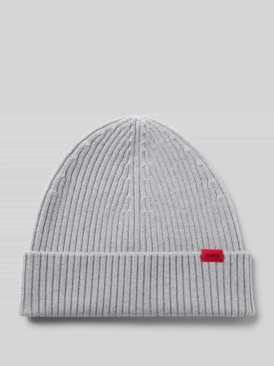 Zdjęcie produktu Czapka beanie z prążkowanej czystej żywej wełny model ‘XOLA’ Hugo Jasnoszary