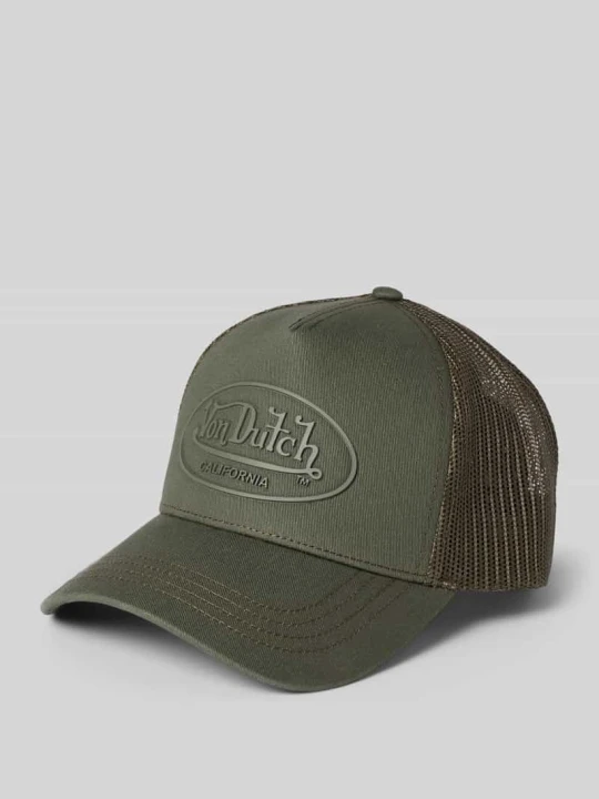 Zdjęcie produktu Czapka z daszkiem typu trucker z nadrukiem z logo i regulowanym zapięciem na patkę Von Dutch Oliwkowy
