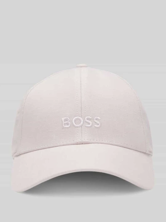 Zdjęcie produktu Czapka z daszkiem z czystego lnu z wyhaftowanym logo Boss Różowawy