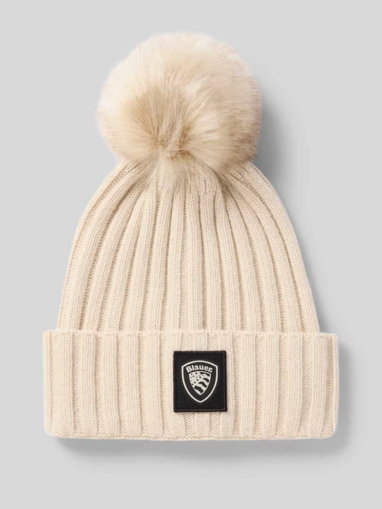 Zdjęcie produktu Czapka z dzianiny z pomponem i detalem z logo model ‘LIFE’ Blauer Usa Beżowy
