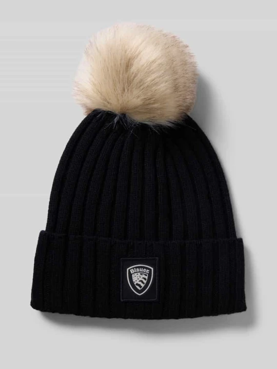 Zdjęcie produktu Czapka z dzianiny z pomponem i detalem z logo model ‘LIFE’ Blauer Usa Czarny