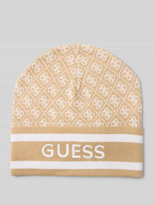 Zdjęcie produktu Czapka z dzianiny z wyhaftowanym logo model ‘SEVYN’ Guess Beżowy