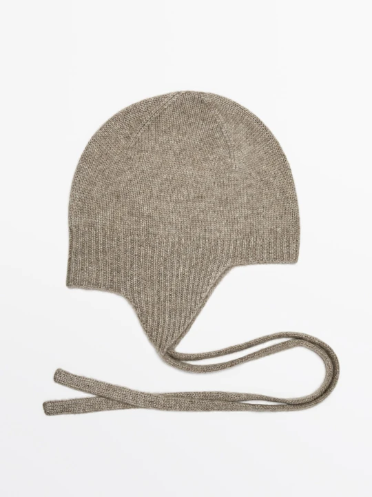Zdjęcie produktu Kaszmirowa Czapka Z Wiązaniem - Sprany - Massimo Dutti - Female