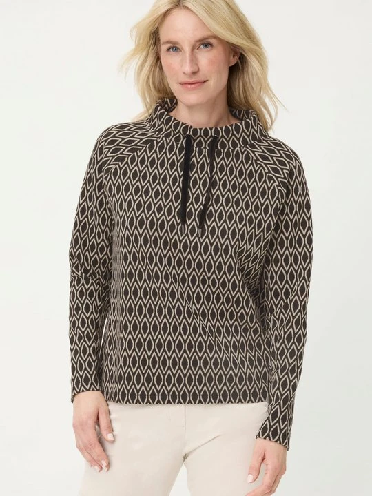 Zdjęcie produktu Czarna bluza damska Cora Jersey z wiskozą z geometrycznym wzorem – Liaison en Vogue Olsen