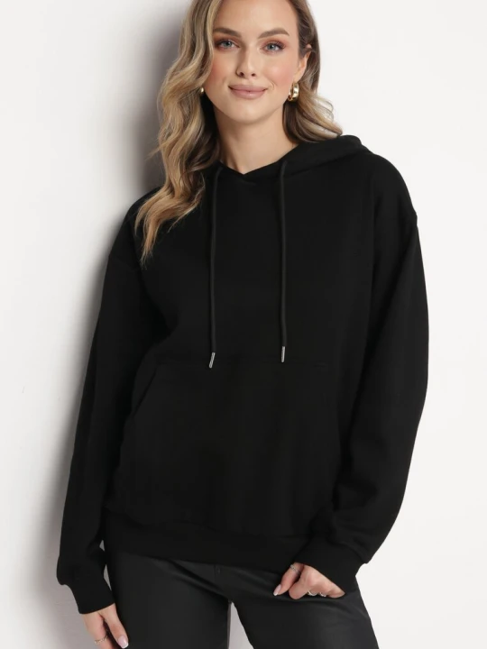 Zdjęcie produktu Czarna Bluza Kangurka z Kapturem i Szeroką Kieszenią Rihea Studio Eleven