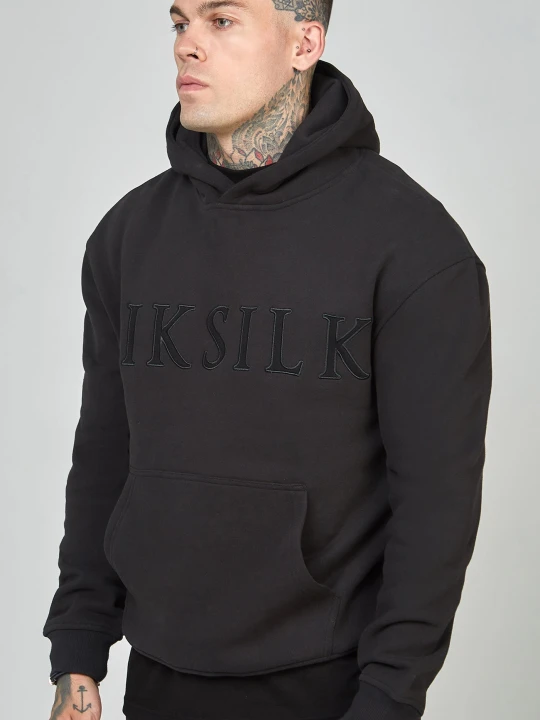 Zdjęcie produktu Czarna bluza męska relaxed fit z kapturem i aplikacją logo SikSilk