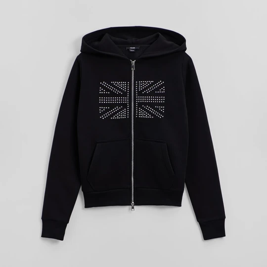 Zdjęcie produktu Czarna bluza z kapturem i dżetową flagą UK House