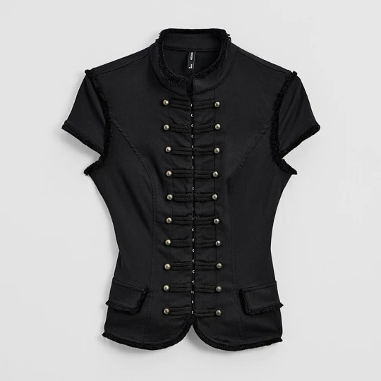 Zdjęcie produktu Czarna bluzka z krótkim rękawem w stylu napoleon House