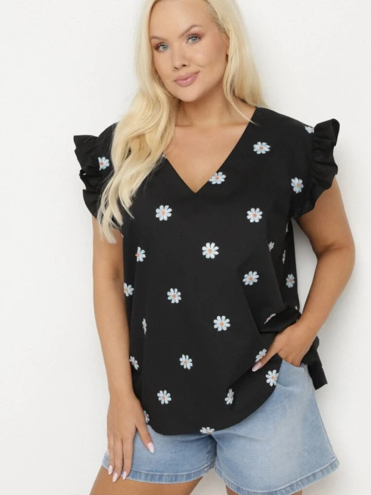 Zdjęcie produktu Czarna Bluzka z Wiskozy w Kwiaty Tolamea Melya By Melody