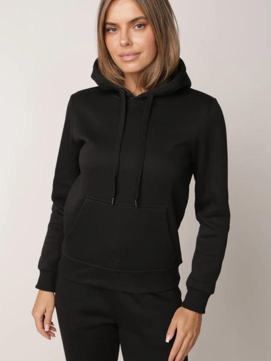 Zdjęcie produktu Czarna Casualowa Bluza z Bawełną z Kapturem i Kieszenią Typu Kangurka Tourma Glo-story