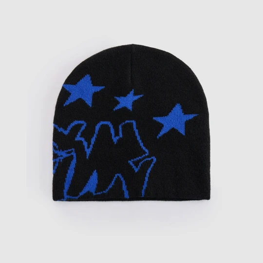 Zdjęcie produktu Czarna czapka beanie w niebieskie gwiazdy House