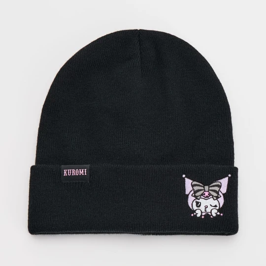 Zdjęcie produktu Czarna czapka beanie z haftem Kuromi House