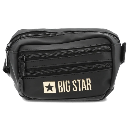Zdjęcie produktu Torba unisex saszetka Big Star, mała kompaktowa z regulowanym paskiem na zamek, czarna złota, RR574095