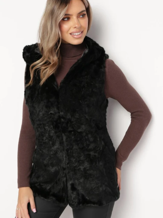 Zdjęcie produktu Czarna Kamizelka ze Sztucznego Futerka Correspondent