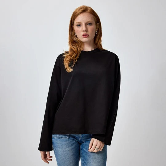 Zdjęcie produktu Czarna koszulka basic z długim rękawem House