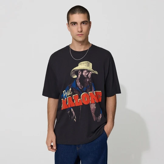 Zdjęcie produktu Czarna koszulka z nadrukiem Post Malone House ciemnoszary