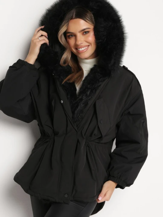 Zdjęcie produktu Czarna Kurtka Parka Oversize z Futerkiem Mitto Jus De Pom