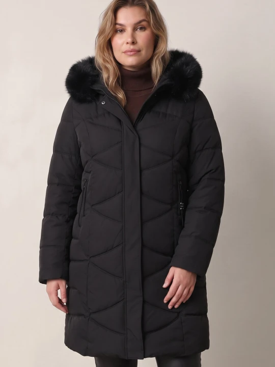 Zdjęcie produktu Czarna Mocno Ocieplona Kurtka Zimowa z Futrzaną Lamówką przy Kapturze Kirstita Rosse Line