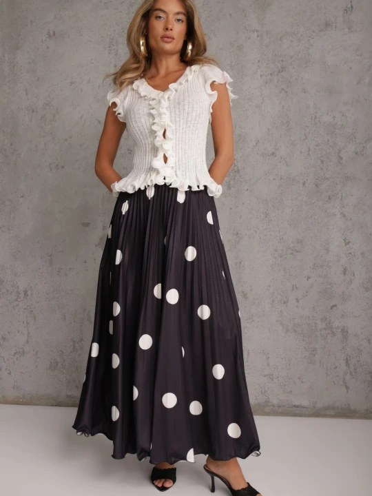 Zdjęcie produktu Czarna Rozkloszowana Spódnica Plisowana High Waist w Groszki Telede Elsa.m By May