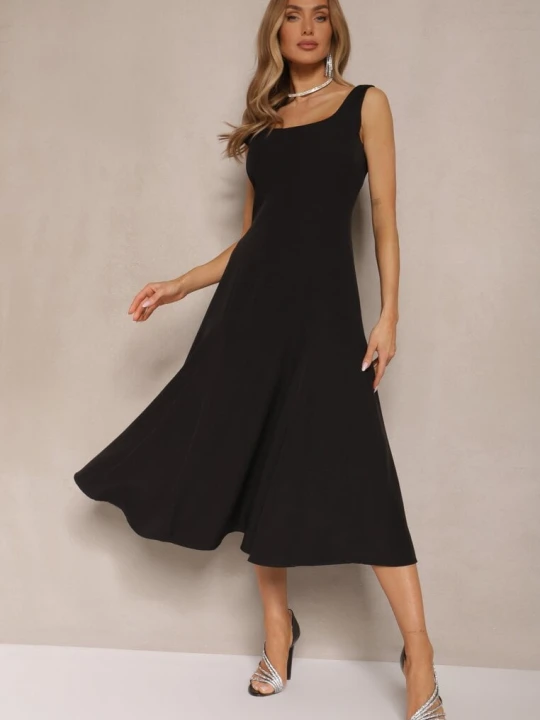 Zdjęcie produktu Czarna Rozkloszowana Sukienka w Klasycznym Stylu Deslene New Collection