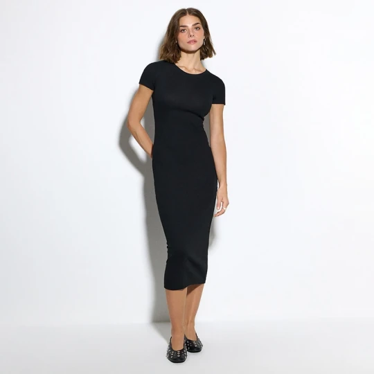 Zdjęcie produktu Czarna sukienka bodycon midi z krótkim rękawem House