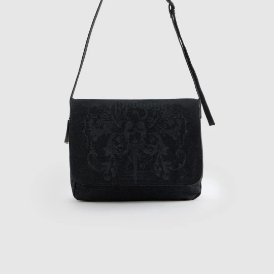Zdjęcie produktu Czarna torba jeansowa z gotyckim wzorem House ciemnoszary