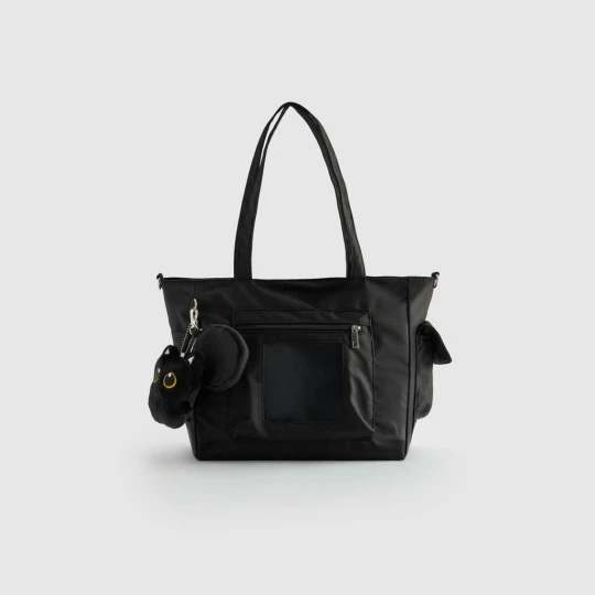 Zdjęcie produktu Czarna torba shopper z brelokiem i portfelikiem House