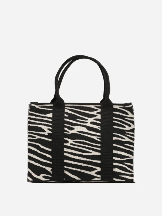 Zdjęcie produktu Czarna Torebka Tote z Rączką i Paskiem w Animal Print Horda Versoli