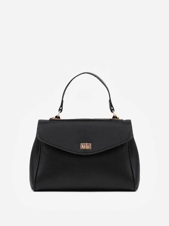 Zdjęcie produktu Czarna Torebka Typu Kuferek z Rączką i Klapą z Paskiem Crossbody Phoebyne Caely