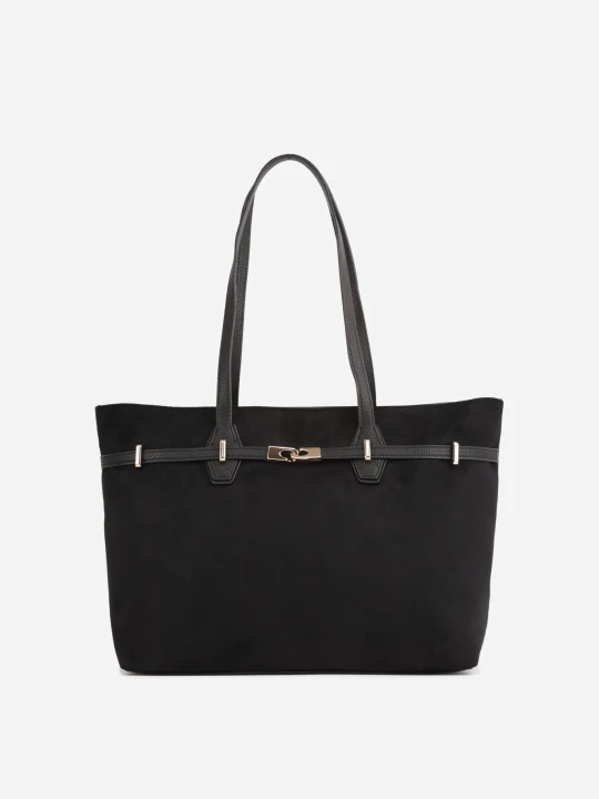 Zdjęcie produktu Czarna Torebka Typu Shopper z Ozdobnym Paskiem Eterno Caely