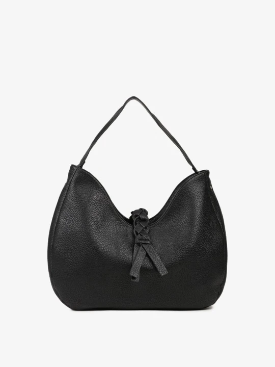 Zdjęcie produktu Czarna Torebka Typu Shopperka Hobo z Frędzlem i Plecionką Nalivesa Chantal Firenze