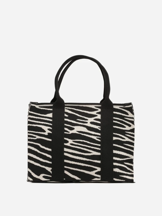 Zdjęcie produktu Czarna Torebka w Stylu Shopper w Zebrę z Regulowanym Paskiem i Rączkami Tolip Versoli
